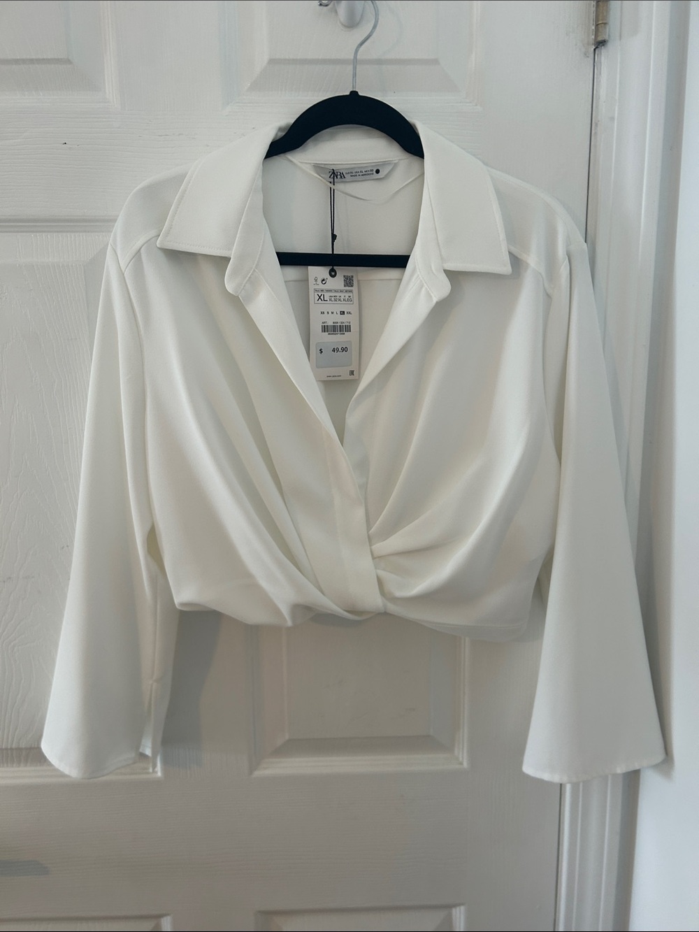 Zara White Twist-Front Cropped Blouse